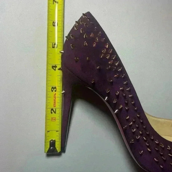 CHRISTIAN LOUBOUTIN Suede Velour Studded Spike Pumps 36 6 100 High Heels Merlot - Picture 12 of 12